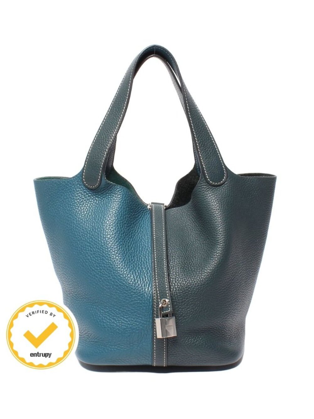 Hermes Handbag Silver Taurillon Clemence Picotin Lock Casaque 18 PM